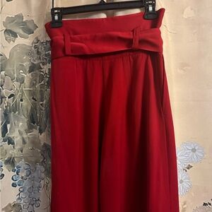 Julia Allert red wide leg trousers. High Waist with tie.